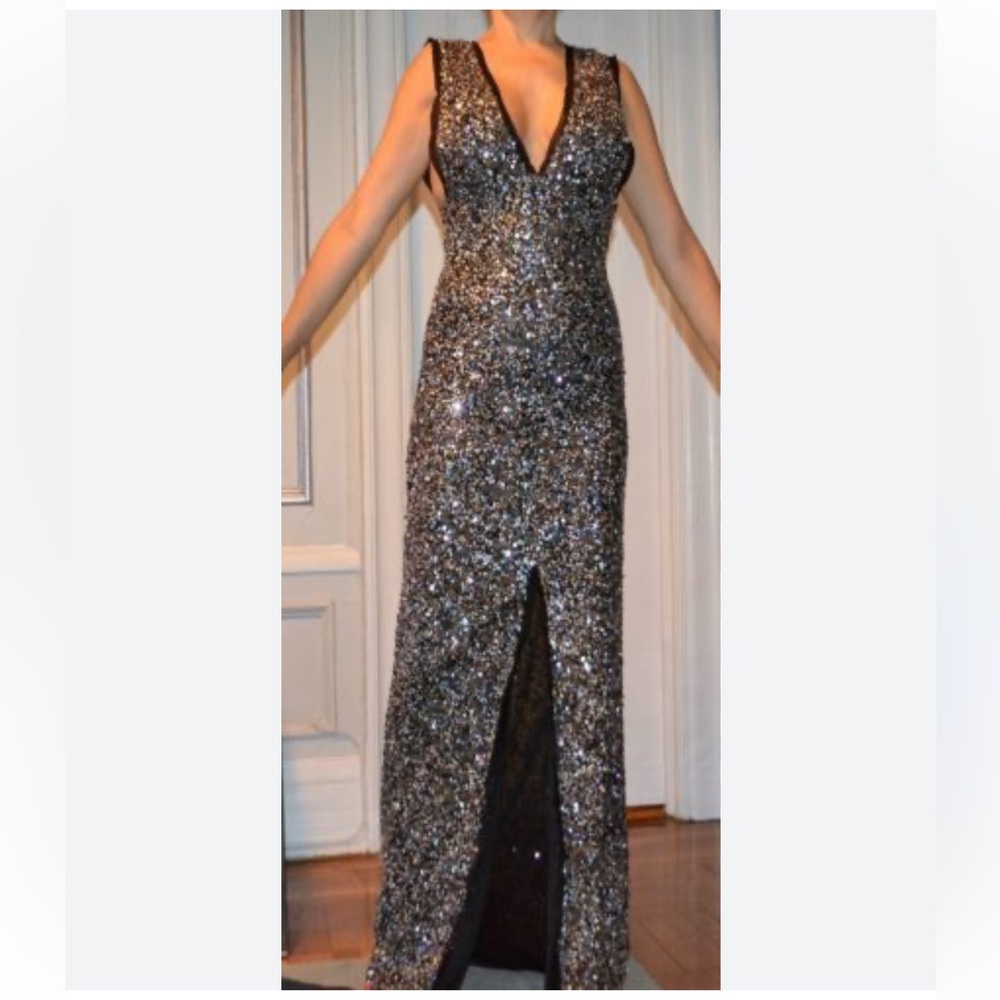 Rachel Zoe Multi Sequin Gown with Center Slit